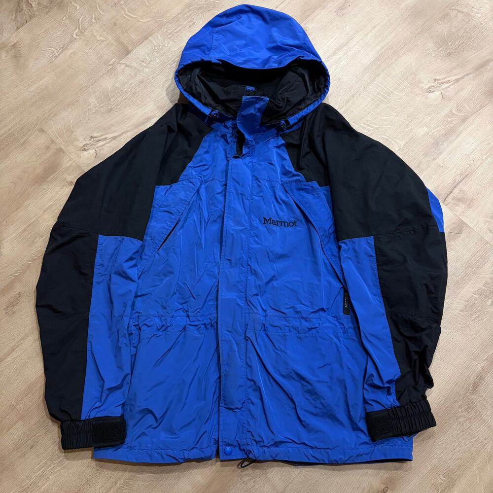 Vintage Marmot Technical Shell Rain Jacket Full Zip Men's Large L Blue Black